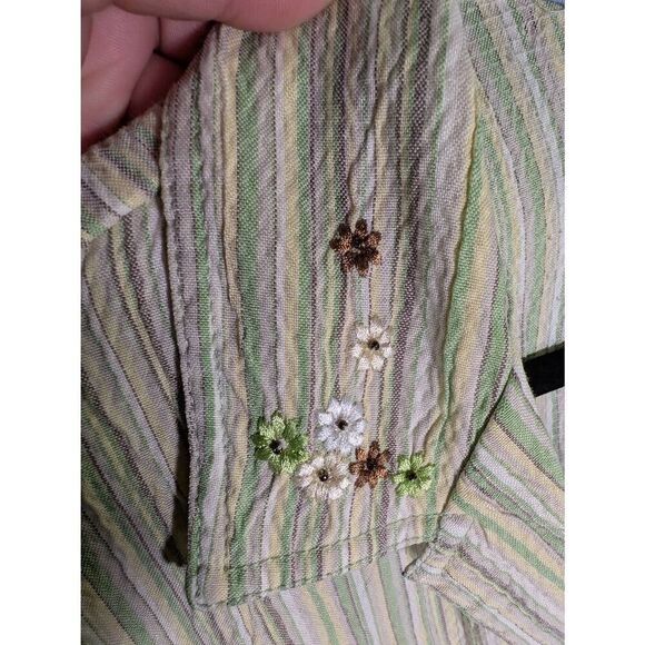 Koret Green Striped Embroidered Top Chest 48 Button Up Women's Size Medium - Picture 4 of 5